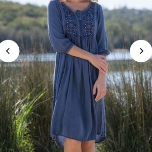 CIENNA Breese Blue Embroidered  Dress,SZ S.